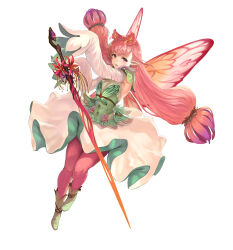 Rule 34 | 1girl, absurdres, blush, boots, breasts, brown footwear, buttons, commentary request, detached sleeves, dress, fairy, fairy wings, fire emblem, fire emblem heroes, flower, full body, highres, long hair, long sleeves, looking at viewer, mirabilis (fire emblem), multicolored hair, nintendo, official art, open mouth, pantyhose, parted lips, pink hair, pink pantyhose, pointy ears, purple eyes, purple hair, shiny clothes, simple background, sleeves past wrists, small breasts, smile, solo, sword, twintails, weapon, white background, wide sleeves, wings, yoshiku (oden-usagi)
