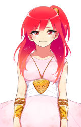 Rule 34 | 1girl, bad id, bad pixiv id, dalc rose, dress, jewelry, long hair, looking at viewer, magi the labyrinth of magic, morgiana, pendant, red eyes, red hair, side ponytail, simple background, smile, solo, white background