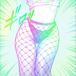 Rule 34 | 1girl, black panties, clothing request, commentary, crop top, fei teng, fishnet pantyhose, fishnets, highres, legs, navel, original, out of frame, panties, pantyhose, simple background, solo, stomach, thighs, translation request, underwear
