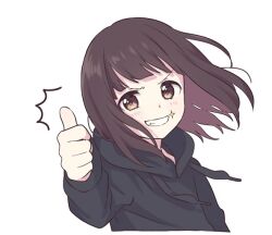 Rule 34 | 1girl, black hoodie, brown hair, hood, hoodie, nanase kurumi (menhera-chan), original, pomu (joynet), solo, thumbs up