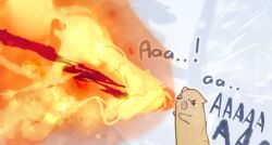 Rule 34 | angry, breath weapon, breathing fire, cat baguette (popopoka), crying, fire, grey background, highres, multicolored background, no humans, original, popopoka, solo, tears, white background