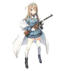 Rule 34 | 1girl, :&lt;, anmi, blue eyes, blush, breasts, brown hair, full body, girls&#039; frontline, headband, highres, jacket, looking at viewer, medium breasts, military, military uniform, official art, solo, suomi (girls&#039; frontline), thighhighs, transparent background, uniform