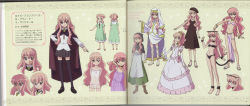 Rule 34 | absurdres, aged down, blouse, character profile, character sheet, color halftone, crease, highres, huge filesize, louise francoise le blanc de la valliere, non-web source, official art, scan, scan artifacts, shirt, thighhighs, webp-to-jpg conversion, white shirt, zero no tsukaima