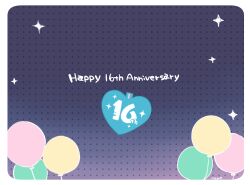 Rule 34 | anniversary, balloon, commentary, grey background, heart, najo, no humans, polka dot, polka dot background, signature, sparkle, text focus, vocaloid