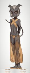 Rule 34 | 1girl, bikini, body freckles, choker, closed mouth, colored skin, demon girl, demon horns, flat chest, freckles, full body, grey skin, harem pants, highres, horns, looking at viewer, mossacannibalis, navel, original, pants, petite, red choker, shoes, simple background, sling bikini top, solo, swimsuit, tail, vigil nightwarden (silverfox442), white background, yellow bikini, yellow eyes, yellow footwear, yellow pants