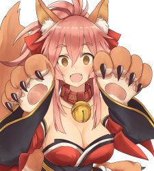 Rule 34 | 1girl, @ @, absurdres, animal ears, animal hands, bell, collar, detached sleeves, fang, fate/grand order, fate (series), fox ears, fox tail, highres, neck bell, pink hair, solo, tail, tamamo (fate), tamamo cat (fate), tamamo cat (first ascension) (fate), tamamo no mae (fate/extra), tsukamoto minori