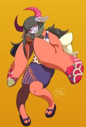 Rule 34 | 1girl, artist request, bat (animal), black hair, furry, furry female, highres, japanese clothes, long hair, open mouth, ponytail, sandals, sasamino, solo