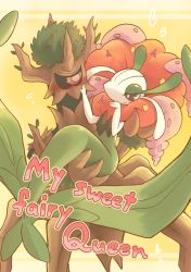 Rule 34 | bad id, bad pixiv id, black eyes, blush, carrying, creatures (company), english text, fairy, florges, florges (red flower), game freak, gen 6 pokemon, hand on another&#039;s face, nintendo, no humans, plant, pokemon, pokemon (creature), princess carry, red eyes, shake (nogard), simple background, single eye, smile, trevenant, yellow background