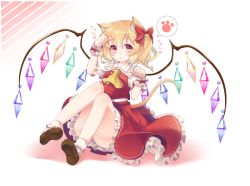 Rule 34 | 1girl, :o, animal ears, artist name, ascot, bell, blonde hair, blush, bobby socks, bow, brown footwear, cat ears, cat tail, crystal, flandre scarlet, frilled shirt collar, frilled skirt, frills, full body, hair bell, hair bow, hair ornament, haruki (colorful macaron), heart, jingle bell, kemonomimi mode, looking at viewer, no headwear, panties, panty peek, pantyshot, paw pose, puffy short sleeves, puffy sleeves, red bow, red eyes, red skirt, red vest, shoes, short sleeves, side ponytail, sitting, skirt, skirt set, socks, solo, spoken object, striped clothes, striped panties, tail, thighs, touhou, twitter username, underwear, vest, white background, white socks, wings, wrist cuffs