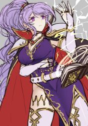 Rule 34 | 1girl, armor, book, breasts, cleavage, electricity, fire emblem, fire emblem: genealogy of the holy war, fire emblem heroes, highres, ippers, ishtar (fire emblem), jewelry, large breasts, long hair, magic, nintendo, pauldrons, ponytail, purple eyes, shoulder armor