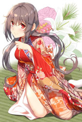 Rule 34 | 1girl, brown hair, japanese clothes, kimono, konomi (yappen), konomi (yatsu), long hair, looking at viewer, original, red eyes, solo, yappen, yatsu (sasuraino)