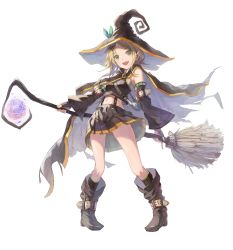 Rule 34 | 1girl, :d, absurdres, belt, blonde hair, boots, breasts, broom, brown cape, brown footwear, brown hat, brown legwear, brown skirt, cape, commentary request, detached sleeves, full body, green eyes, hair ornament, hairclip, hat, highres, holding, holding broom, holding staff, long hair, looking at viewer, midriff, navel, open mouth, original, parted bangs, pigeon-toed, pleated skirt, pointy ears, pouch, shi-ro, simple background, skirt, slit pupils, small breasts, smile, solo, staff, standing, suspender skirt, suspenders, tachi-e, white background, white belt, wide sleeves, witch, witch hat