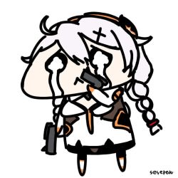 1girl :&lt; animated animated_gif braid crying crying_with_eyes_open dual_wielding gun handgun holding kiana_kaslana lowres pistol seseren tears twin_braids weapon