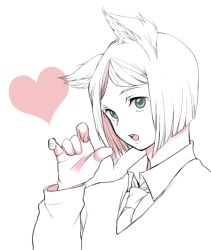 Rule 34 | 1boy, androgynous, animal ears, bad id, bad pixiv id, bob cut, cat boy, cat ears, fate/zero, fate (series), green eyes, heart, kemonomimi mode, male focus, parted bangs, partially colored, solo, tnk ero bell, waver velvet, white background