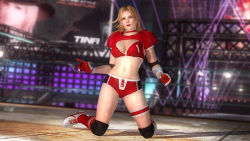 Rule 34 | 1girl, 3d, blonde hair, blue eyes, breasts, dead or alive, dead or alive 5, female focus, full body, gloves, knee pads, kneehighs, large breasts, navel, official art, short shorts, shorts, shoulder pads, socks, solo, tina armstrong