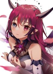Rule 34 | 1girl, blush, bridal gauntlets, detached sleeves, hair between eyes, heterochromia, hololive, hololive english, horns, irys (hololive), irys (irys 1.0) (hololive), long hair, looking at viewer, pointy ears, see-through, solo, tagme, virtual youtuber, white background, xoaiu