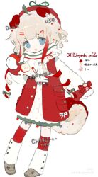 Rule 34 | 1girl, 2023, animal ears, apple, artist name, bad source, blonde hair, blue eyes, blush stickers, bow, braid, brown footwear, buttons, chibi, chizunyanko, christmas, coat, color guide, dated, dog tail, dress, english text, food, fruit, full body, gloves, green bow, green scarf, hair bow, hair ornament, hairclip, hand up, hat, highres, holding, holding food, holding fruit, jacket, kneehighs, leaf, long sleeves, looking at viewer, loose socks, mittens, multicolored hair, open clothes, open jacket, open mouth, original, pocket, polka dot, polka dot dress, pom pom (clothes), red bow, red hat, red jacket, red ribbon, red scarf, red socks, red thighhighs, ribbon, sample watermark, scarf, shoes, short hair, short hair with long locks, simple background, sleeveless, sleeveless jacket, smile, socks, solo, striped clothes, striped scarf, sweater, tail, thighhighs, twin braids, waist bow, watermark, white background, white dress, white gloves, white scarf, white sweater, winter clothes, xiaohongshu watermark