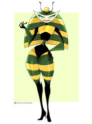 Rule 34 | 1girl, absurdres, arthropod girl, fraankyy, hand on own hip, high heels, highres, lipstick, looking at viewer, makeup, my life as a teenage robot, queen vexus, robot, sharp teeth, smile, solo, standing, teeth, thick thighs, thighs, wide hips