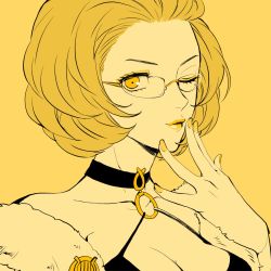 Rule 34 | 1girl, bare shoulders, breasts, cleavage, fire emblem, fire emblem: three houses, glasses, highres, large breasts, looking at viewer, manuela casagranda, mole, mole under eye, nintendo, one eye closed, wink