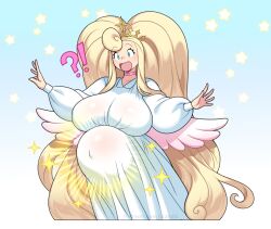 1girl blonde_hair blue_eyes breasts crown glitter_and_gold glitter_n_gold highres huge_breasts long_hair pregnant solo very_long_hair