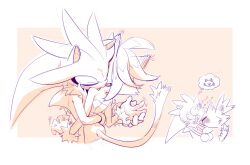 Rule 34 | 1boy, 1girl, biting, blaze the cat, blush, cat, commentary, english commentary, furry, furry female, furry male, hetero, highres, holding hands, hug, miijiu, neck biting, silver the hedgehog, sonic (series), tail, thought bubble