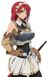 Rule 34 | 00s, 1girl, armor, asahikawa, cecily cambell, gloves, leotard, red eyes, red hair, seiken no blacksmith, smile, solo, sword, thighhighs, weapon