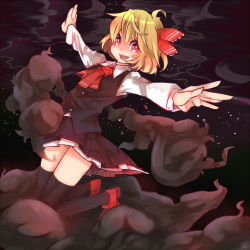 Rule 34 | 1girl, ahoge, darkness, fang, female focus, full body, kanabun, night, outdoors, outstretched arms, rumia, skirt, sky, solo, touhou