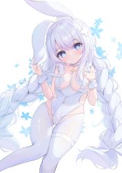 Rule 34 | + +, 1girl, animal ears, azur lane, blue eyes, braid, breasts, choker, closed mouth, collarbone, commentary, covered navel, expressionless, fake animal ears, hairband, head tilt, highres, knees together feet apart, le malin (azur lane), le malin (listless lapin) (azur lane), leotard, long hair, looking at viewer, low twin braids, mikaze oto, o-ring, o-ring choker, pantyhose, playboy bunny, rabbit ears, sidelocks, silver hair, small breasts, solo, thigh gap, thigh strap, twin braids, very long hair, white leotard, white pantyhose, wrist cuffs