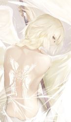 Rule 34 | 1girl, back, backless outfit, blonde hair, blue eyes, command spell, commentary, fate/apocrypha, fate/grand order, fate (series), from behind, highres, jeanne d&#039;arc (fate), jeanne d&#039;arc (ruler) (fate), long hair, looking back, marumoru, solo, standard bearer, tattoo