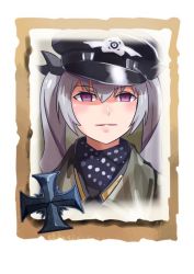 Rule 34 | 1girl, closed mouth, company of heroes, german army, grin, hair between eyes, hair ribbon, hat, jacket, long hair, military, military hat, military jacket, military uniform, open mouth, original, portrait, purple eyes, purple hair, ribbon, smile, solo, teeth, twintails, uniform, world war ii, zhainan s-jun