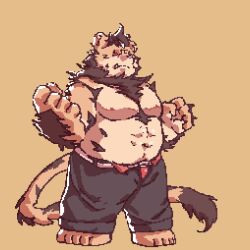 Rule 34 | 1boy, abs, animated, animated gif, artist request, bara, bulge, full body, furry, furry male, highres, large pectorals, lion boy, looking to the side, male focus, male underwear, male underwear peek, muscular, muscular male, navel, nipples, open fly, original, pectorals, pixel art, red male underwear, short hair, simple background, solo, sprite, standing, stomach, strongman waist, tail, thick eyebrows, tusks, underwear