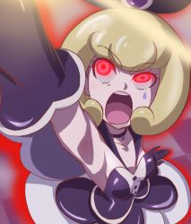Rule 34 | 10s, 1girl, arm up, armpits, black gloves, blonde hair, breasts, choker, cleavage, gloves, glowing, glowing eyes, happinesscharge precure!, haruyama kazunori, open mouth, precure, queen mirage, red eyes, short hair, small breasts, solo, tongue