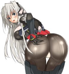 Rule 34 | 1girl, absurdres, android, armor, artist request, ass, ass grab, blue eyes, blush, bodysuit, breasts, cameltoe, deep skin, from behind, gloves, headgear, highres, horizon ariadust, huge ass, kyoukaisenjou no horizon, long hair, looking at viewer, looking back, open mouth, pantyhose, shiny clothes, sideboob, silver hair, solo, tears, thong, very long hair