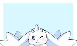 Rule 34 | 1other, digimon, digimon (creature), highres, horns, lopmon, one eye closed, other focus, solo, white lopmon, wink