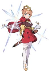 Rule 34 | 1girl, artist request, belt, blue eyes, blush, boots, braid, breasts, brown shirt, cape, closed mouth, crown braid, crystal, earrings, female focus, full body, glint, gloves, gold, gold trim, high-waist skirt, highres, holding, holding sword, holding weapon, jewelry, light blush, lilith (world flipper), long sleeves, looking at viewer, medium breasts, miniskirt, non-web source, official art, pantyhose, pencil skirt, red cape, red skirt, sheath, shirt, shirt tucked in, sidelocks, simple background, single braid, single earring, skirt, solo, standing, sword, thigh boots, thighhighs, tiara, transparent, transparent background, vambraces, weapon, white footwear, white gloves, white thighhighs, world flipper, yellow headwear