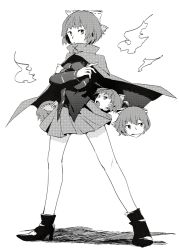 Rule 34 | 1girl, bad id, bad twitter id, bow, cape, crossed arms, disembodied head, hair bow, hichiko, long sleeves, monochrome, sekibanki, short hair, simple background, skirt, solo, touhou, white background