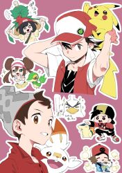 Rule 34 | + +, 2girls, 4boys, beanie, black shirt, brown eyes, brown hair, chibi, closed mouth, commentary request, creatures (company), cyndaquil, decidueye, double bun, ethan (pokemon), game freak, gen 1 pokemon, gen 2 pokemon, gen 5 pokemon, gen 7 pokemon, gen 8 pokemon, grey headwear, grin, hair bun, hand on own chin, hat, highres, hilbert (pokemon), holding, holding pokemon, jacket, multiple boys, multiple girls, nintendo, nme (mmeeeetcha), on head, outline, pikachu, pointing, pokemon, pokemon (creature), pokemon bw2, pokemon hgss, pokemon masters ex, pokemon on head, pokemon rgby, pokemon sm, pokemon swsh, red (pokemon), red headwear, red jacket, red shirt, rosa (pokemon), scorbunny, selene (pokemon), shirt, short hair, short sleeves, sirfetch&#039;d, smile, snivy, sparkle, stroking own chin, teeth, twintails, victor (pokemon), visor cap