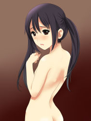 Rule 34 | 1girl, back, bad id, bad pixiv id, black hair, blush, brown eyes, completely nude, gossa-tei, highres, k-on!, looking back, nakano azusa, nude, solo, twintails