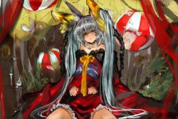 Rule 34 | animal ears, bare shoulders, blue eyes, gond, original, silver hair, solo, twintails
