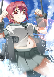 Rule 34 | 10s, 1girl, bad id, bad pixiv id, bell (artist), bell (oppore coppore), kantai collection, kinu (kancolle), looking at viewer, lowres, multiple girls, personification, red eyes, red hair, school uniform, serafuku, skirt, smile, solo
