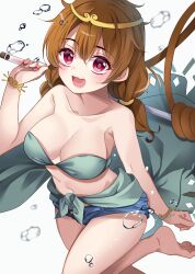 Rule 34 | alternate costume, breasts, brown hair, highres, medium breasts, meimei (meimei89008309), monkey girl, monkey tail, open mouth, short shorts, shorts, solo, son biten, tail, touhou