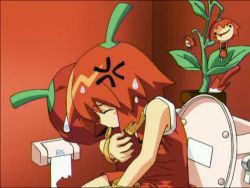 Rule 34 | 00s, chili pepper, habanero-tan, habanero pepper, netrunmon, red eyes, red hair, toilet, toilet use
