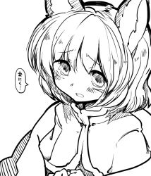 Rule 34 | 1girl, animal ears, bad id, bad pixiv id, greyscale, looking at viewer, mizuga, monochrome, mouse ears, nazrin, solo, tears, touhou, translation request