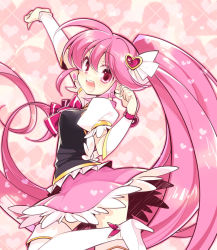Rule 34 | 10s, 1girl, aino megumi, arm up, boots, bow, cure lovely, happinesscharge precure!, heart, high heel boots, high heels, komowata haruka, long hair, looking at viewer, magical girl, open mouth, pink bow, pink eyes, pink hair, ponytail, precure, skirt, solo, thigh boots, thighhighs, very long hair, white thighhighs, wide ponytail