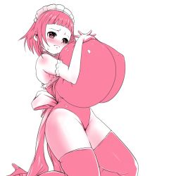 Rule 34 | blush, bow, breast hold, breasts, gigantic breasts, high heels, maid, pink theme, promental shit backwash psychosis, shoes, source request, thighhighs