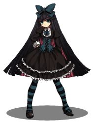 Rule 34 | 10s, 1girl, aqua hair, black hair, blue hair, bow, colored inner hair, corset, dress, frills, gothic lolita, green eyes, lolita fashion, multicolored hair, panty &amp; stocking with garterbelt, pixel art, ribbon, solo, stocking (psg), striped clothes, striped thighhighs, thighhighs, yamipika