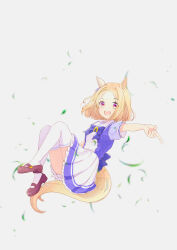 Rule 34 | 1girl, animal ears, arai cherry, blonde hair, bow, bowtie, brown footwear, full body, grass, highres, horse ears, horse girl, horse tail, index finger raised, looking at viewer, narita top road (umamusume), open mouth, purple eyes, purple shirt, sailor collar, school uniform, seal impression, shirt, shoes, short hair, short sleeves, skirt, smile, solo, tail, thighhighs, tracen school uniform, umamusume, watermark, white skirt, white thighhighs