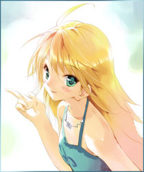 Rule 34 | 00s, 10s, 1girl, animal ears, bare shoulders, blonde hair, blush, camisole, closed mouth, collarbone, eyebrows, green eyes, green shirt, halterneck, hoshii miki, idolmaster, idolmaster (classic), idolmaster 1, jewelry, long hair, looking at viewer, necklace, precure, shirt, simple background, smile precure!, solo, ueda ryou, upper body, very long hair, white background