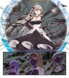 Rule 34 | 2koma, 4girls, aircraft, aircraft request, airplane, azur lane, biplane, breasts, character name, cleavage, clock, cloud, comic, english text, envyvanity, fairey swordfish, flight deck, formidable (azur lane), gameplay mechanics, giulio cesare (azur lane), grey hair, hand on own hip, inverted colors, jojo no kimyou na bouken, large breasts, littorio (azur lane), multiple girls, open mouth, outstretched arm, red eyes, roman numeral, the world, time stop, twintails, zara (azur lane)