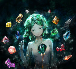 Rule 34 | 1other, absurdres, androgynous, black gemstone, bleeding, blood, blue gemstone, commentary request, completely nude, cracked skin, crystal, crystal hair, diamond (gemstone), gem, green eyes, green gemstone, green hair, grey gemstone, highres, hole in chest, hole on body, houseki no kuni, huijin, looking at viewer, nude, orange gemstone, other focus, phosphophyllite, pink gemstone, purple gemstone, red gemstone, sad, short hair, solo, sparkle, upper body, yellow gemstone